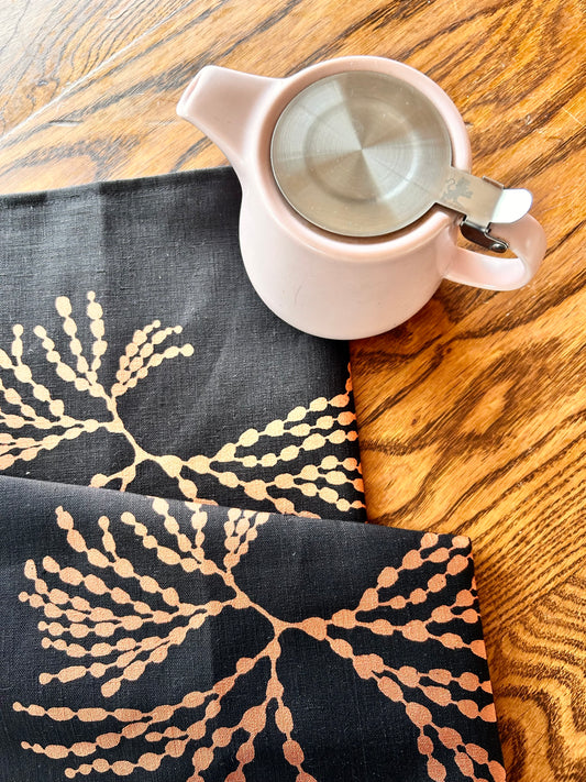 Hand printed 'Seaweed’ 100% linen tea towel