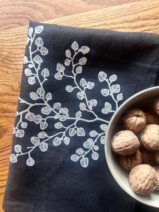 Hand printed ‘fagus' 100% linen tea towel