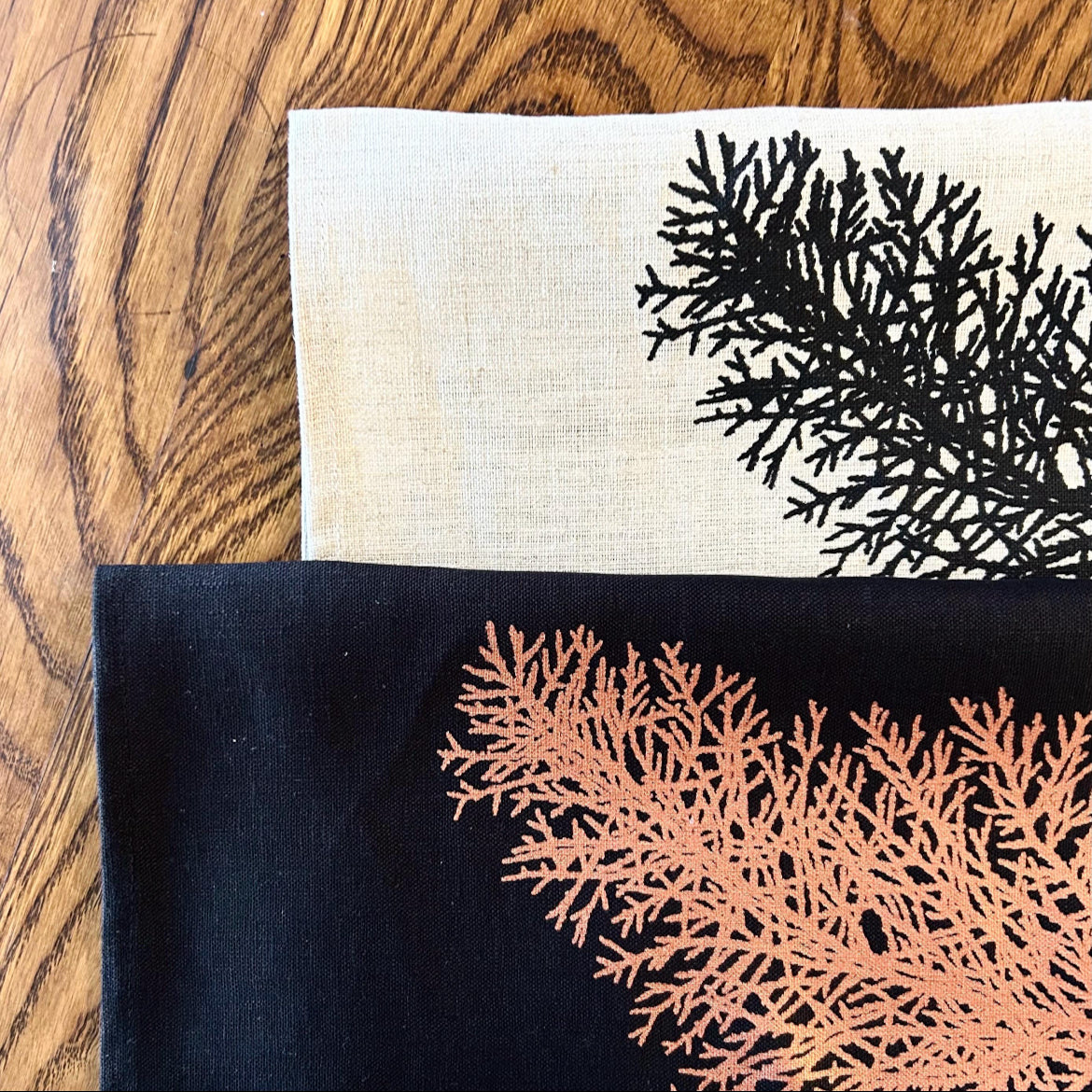 Hand printed Huon pine 100% linen tea towel