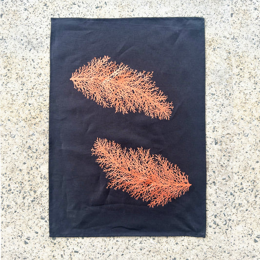 Hand printed Huon pine 100% linen tea towel