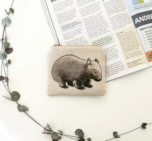 Hand printed wombat coin purse