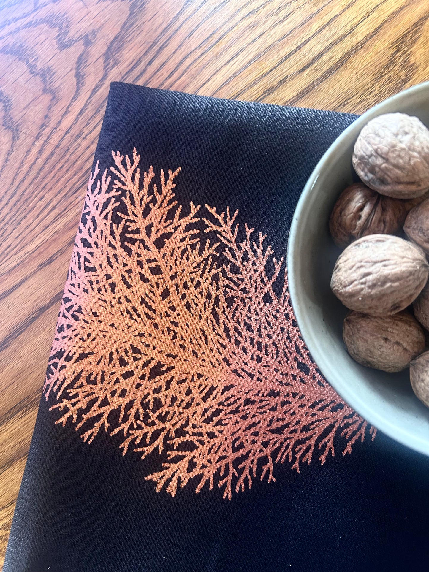 Hand printed Huon pine 100% linen tea towel