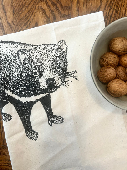 Hand printed Tasmanian devil tea towel