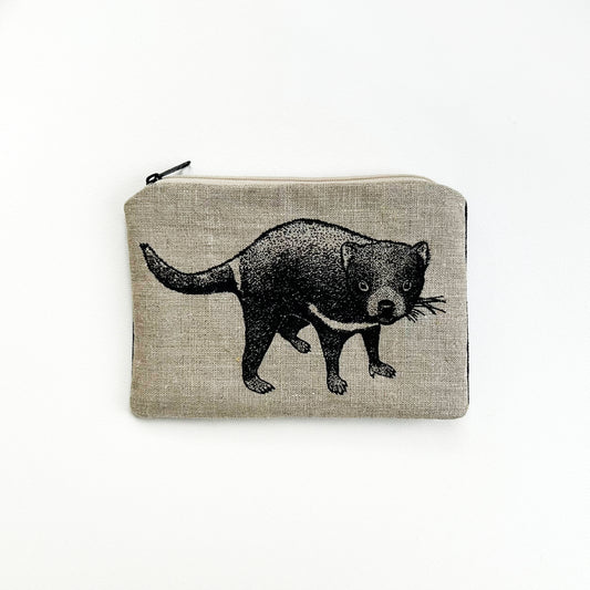 Hand printed Tasmanian devil large purse