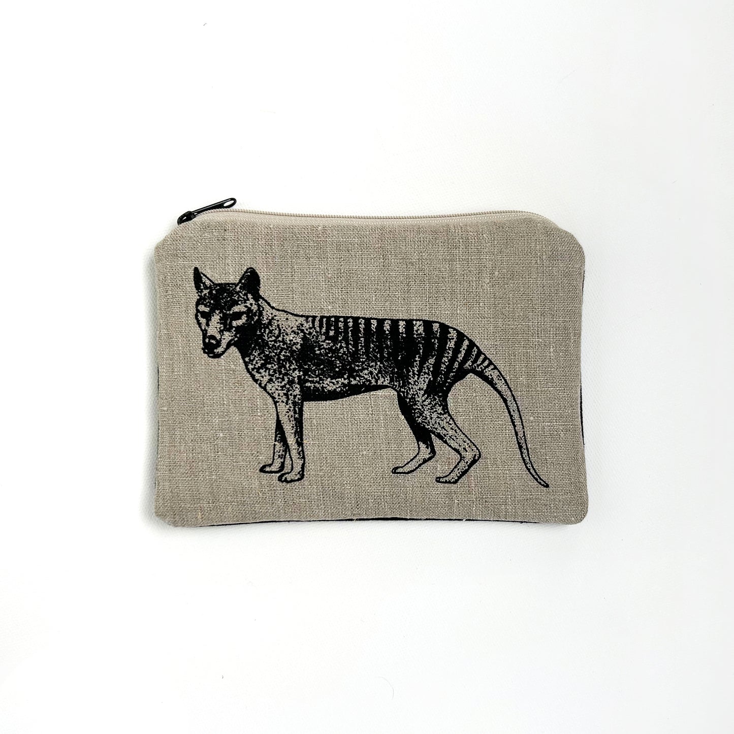 Hand printed Tasmanian tiger large purse