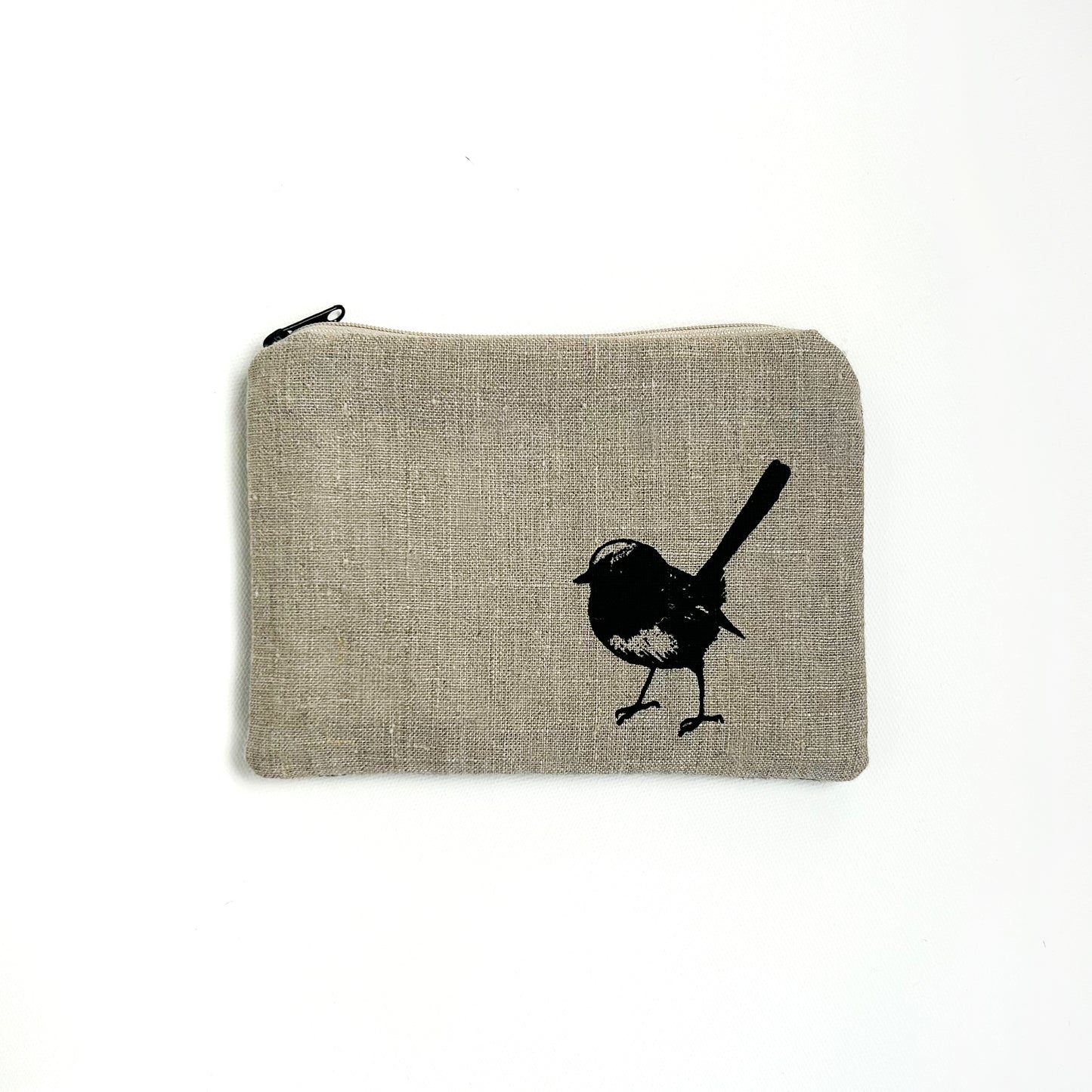 Hand printed fairy wren large purse