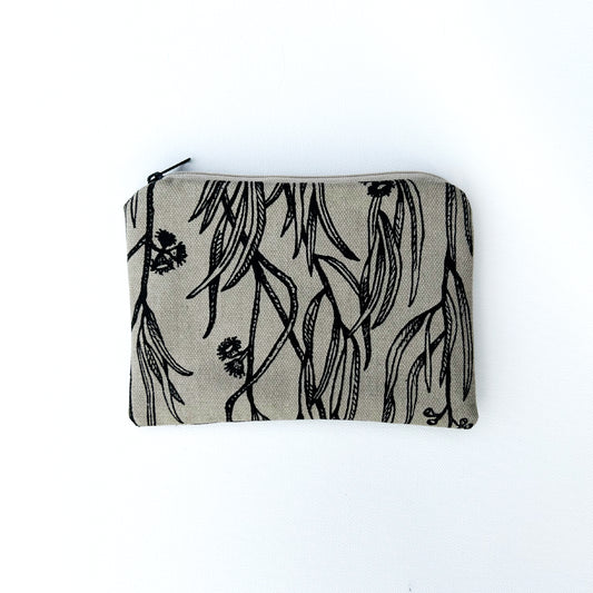 Hand printed Eucalyptus large purse