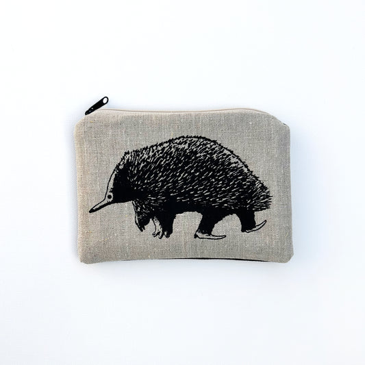 Hand printed echidna large purse