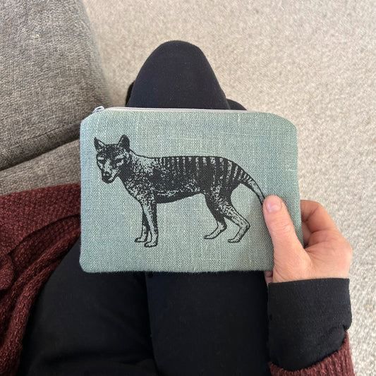 Hand printed Tasmanian tiger large purse