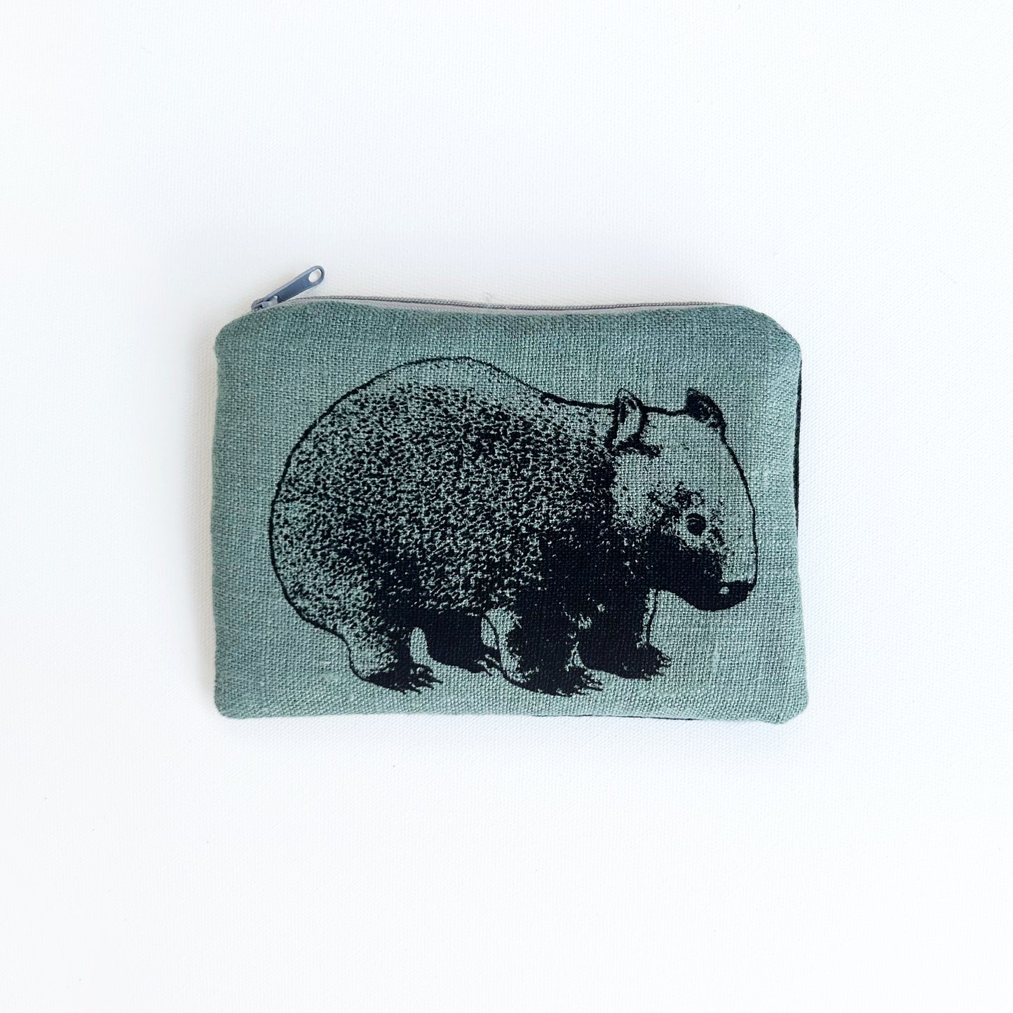 Hand printed wombat large purse