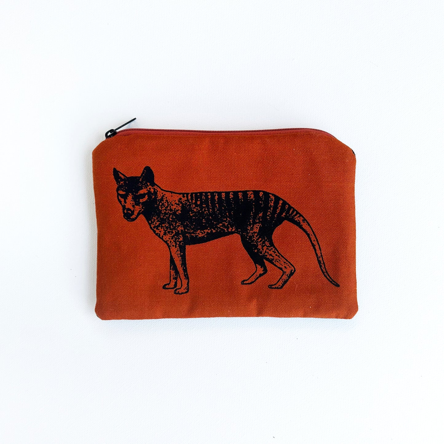 Hand printed Tasmanian tiger large purse