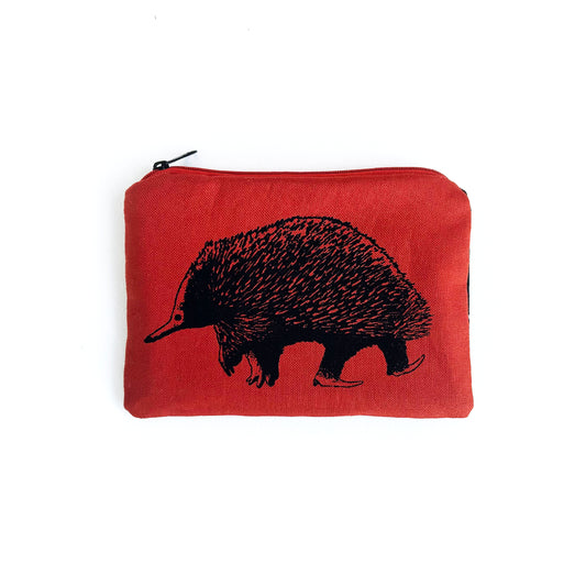 Hand printed echidna large purse