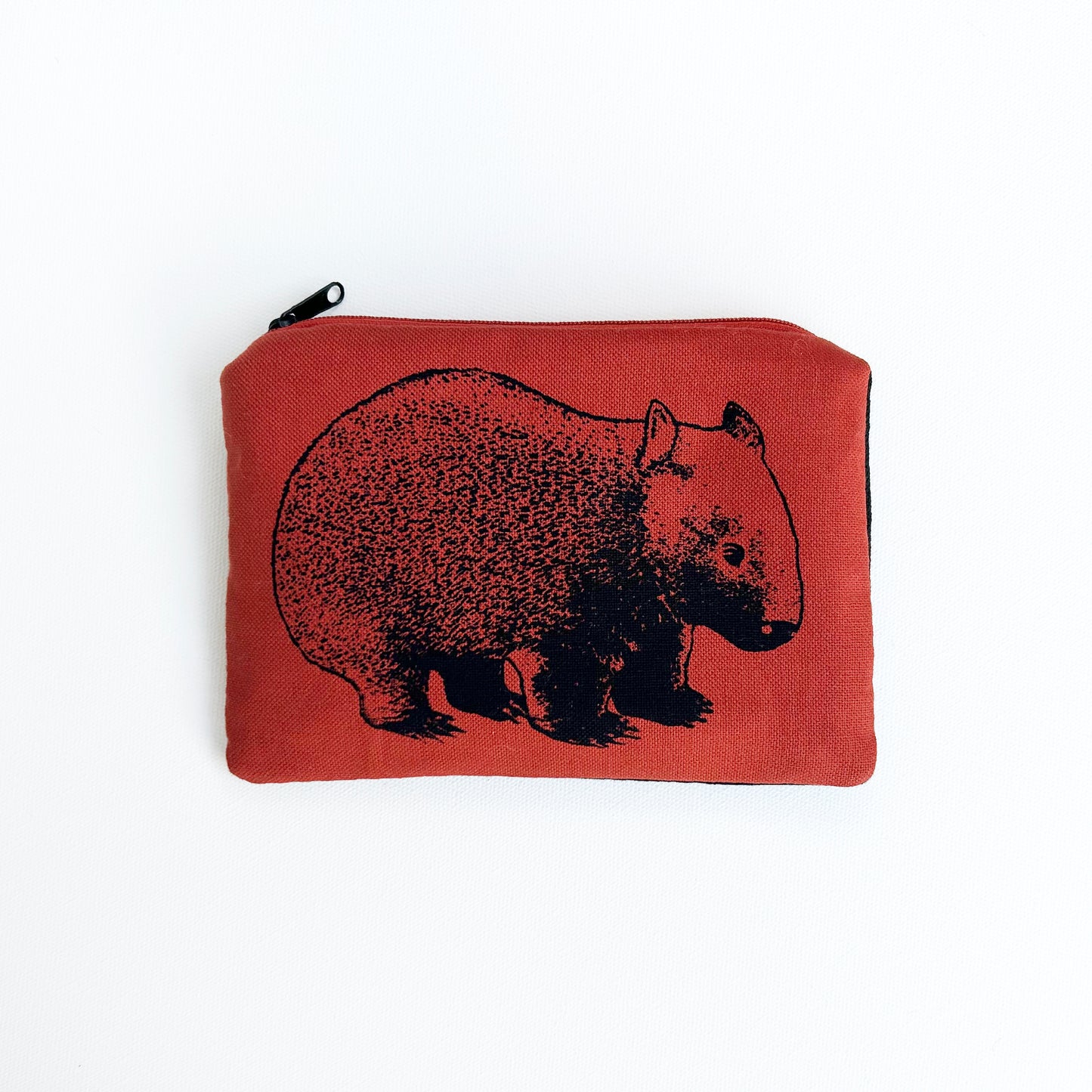 Hand printed wombat large purse