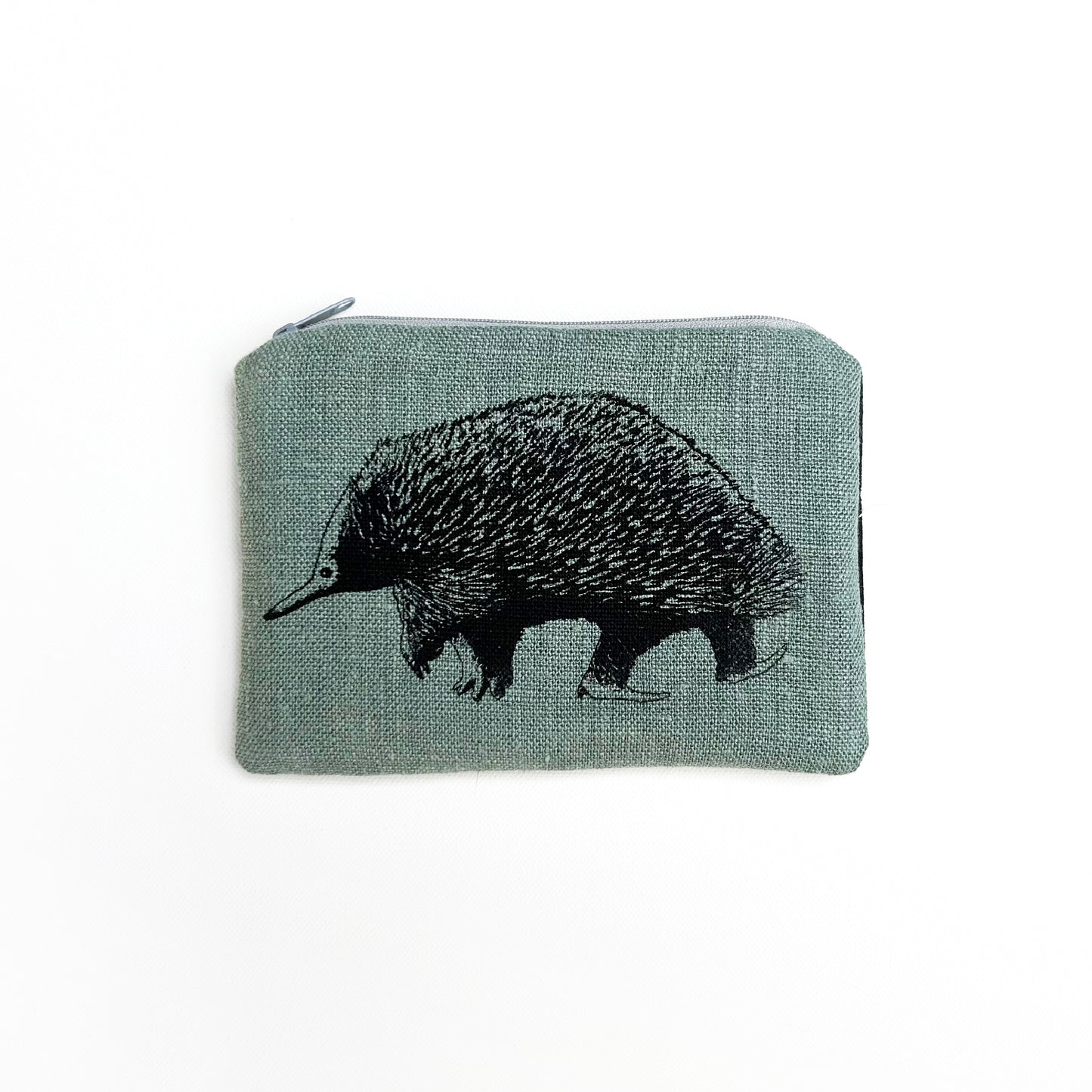 Hand printed echidna large purse