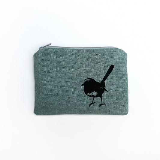 Hand printed fairy wren large purse