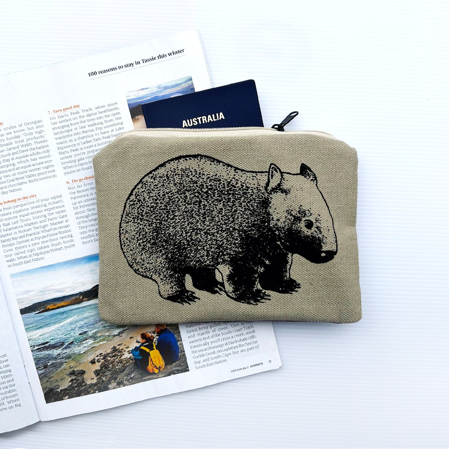 Hand printed wombat large purse