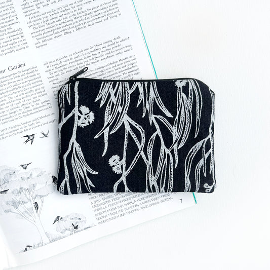 Hand printed Eucalyptus large purse