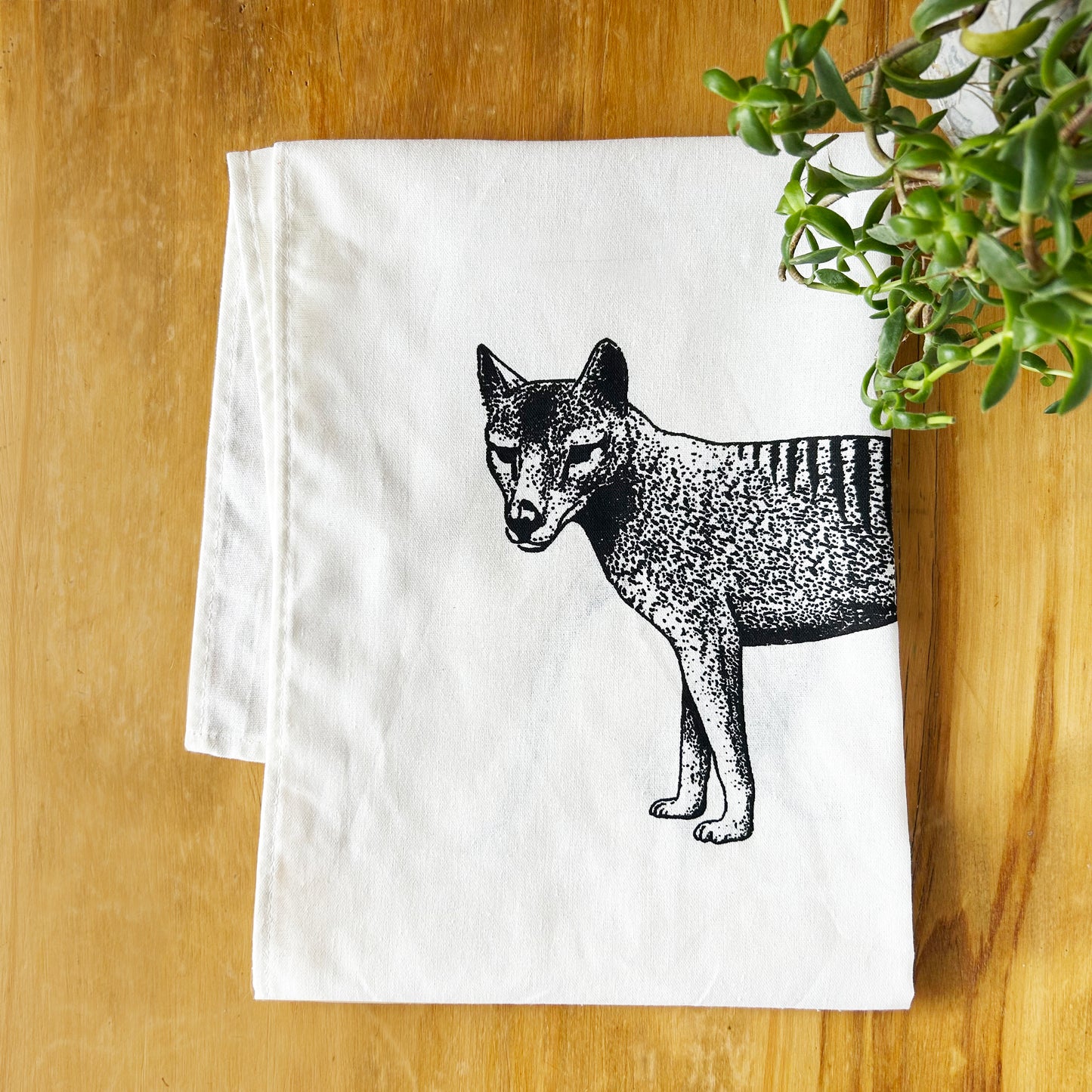 Hand printed Tasmanian tiger tea towel