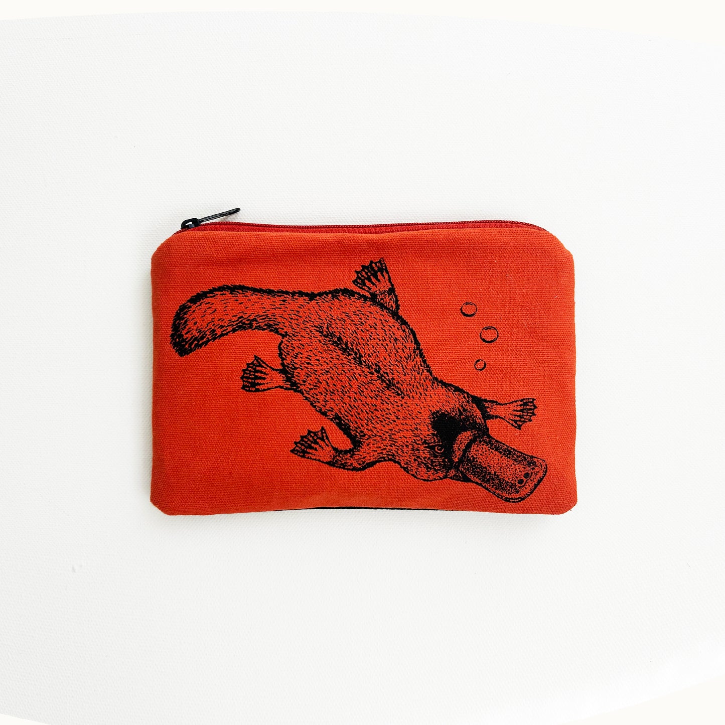 Hand printed platypus large purse