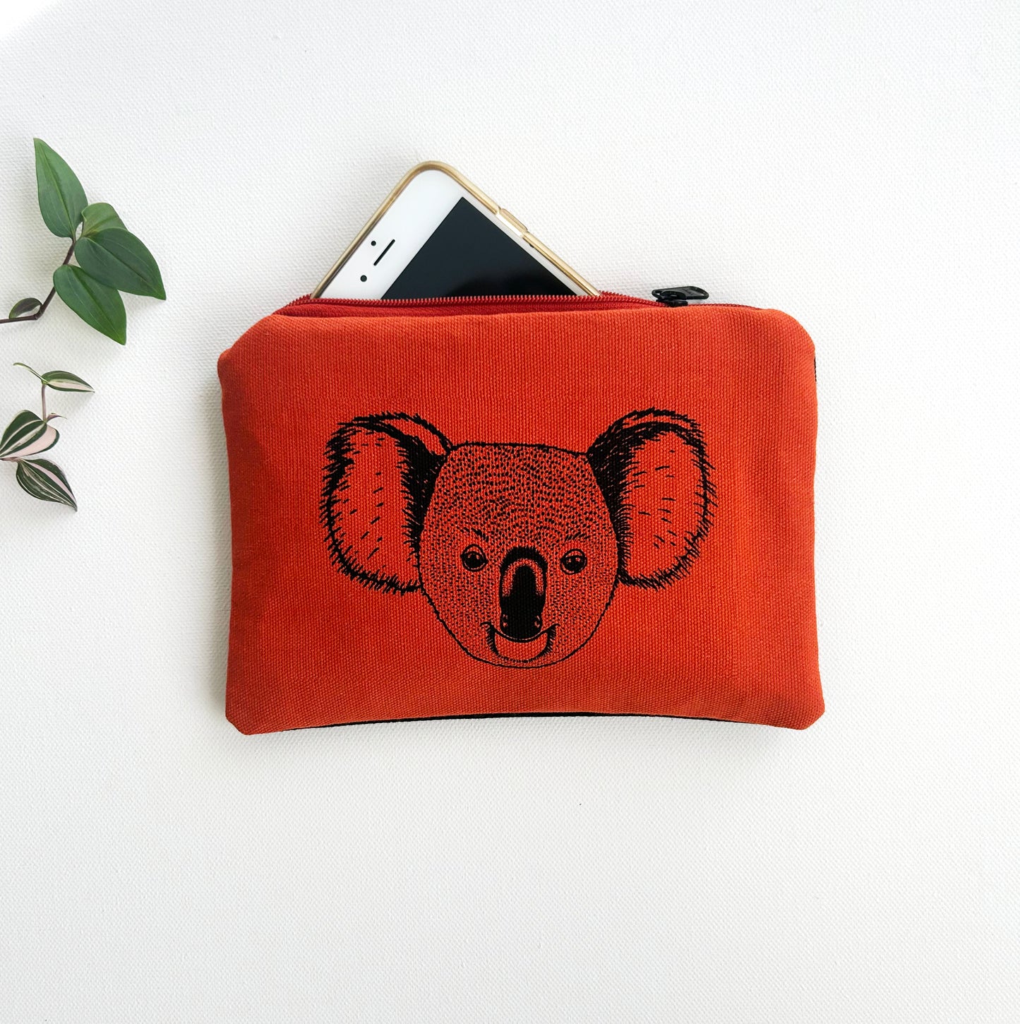 Hand printed koala large purse