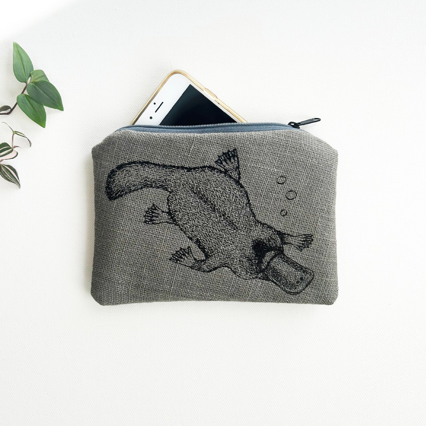 Hand printed platypus large purse