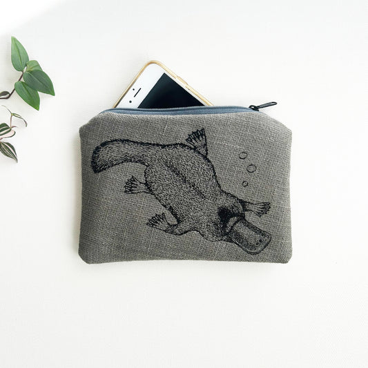 Hand printed platypus large purse