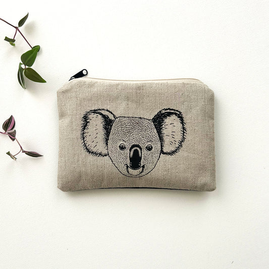 Hand printed koala large purse