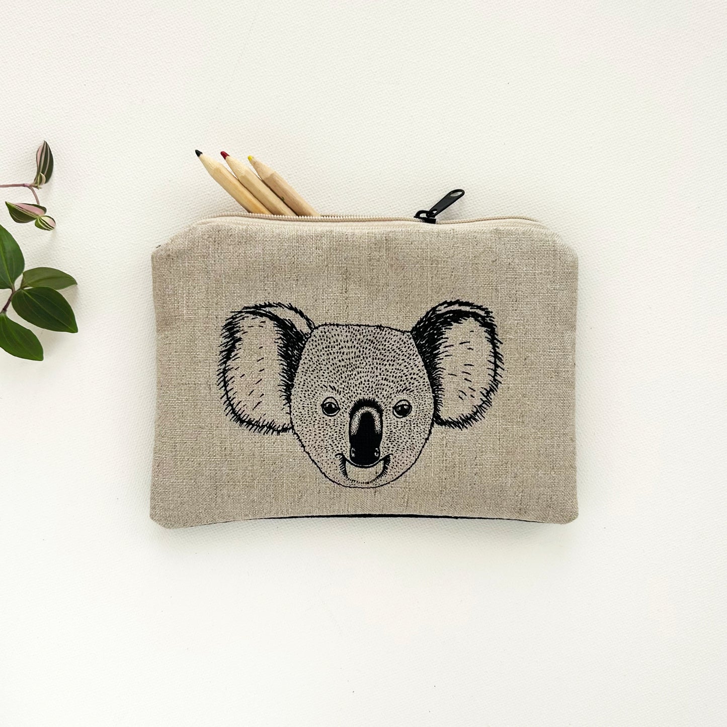 Hand printed koala large purse