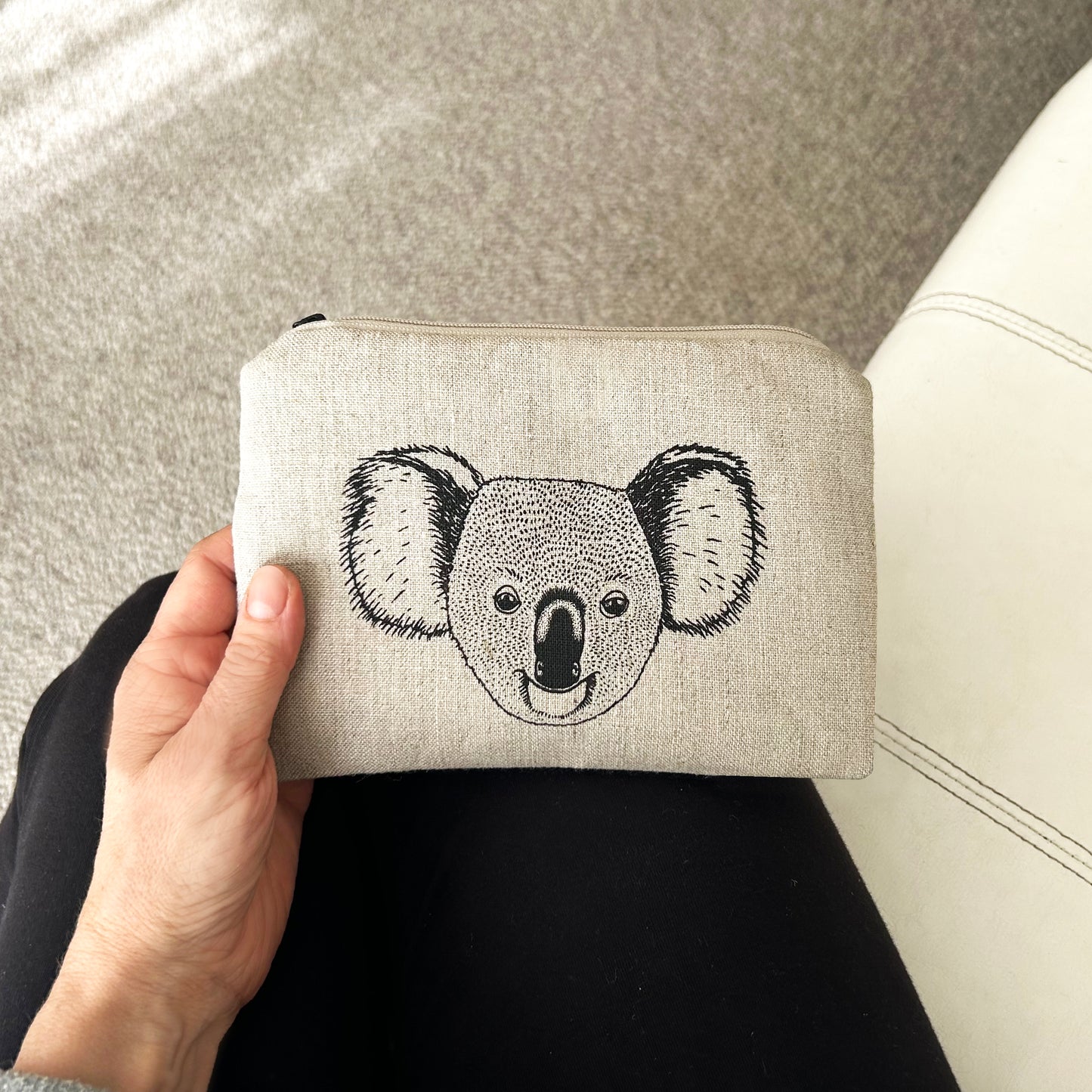 Hand printed koala large purse