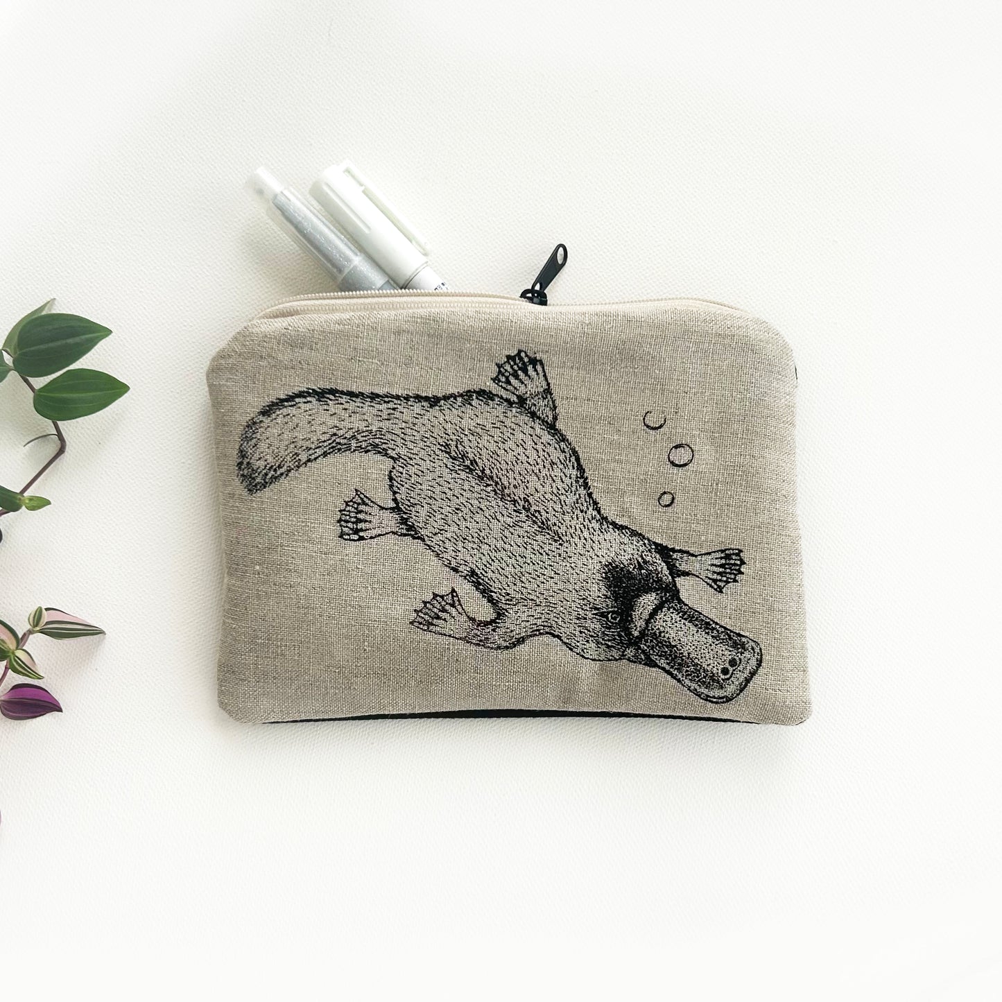 Hand printed platypus large purse