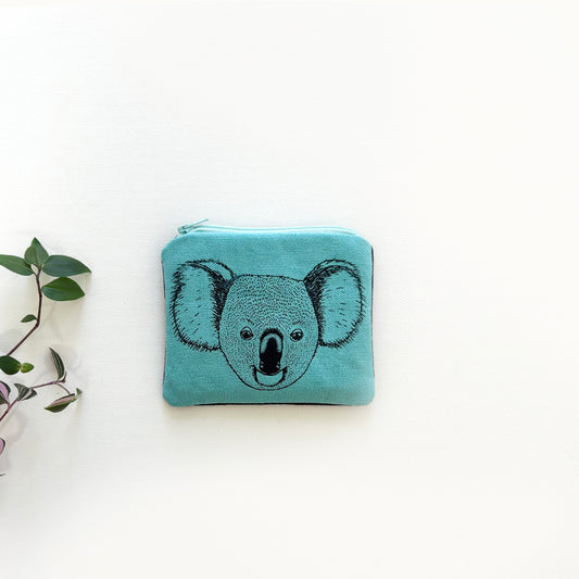 Hand printed koala coin purse