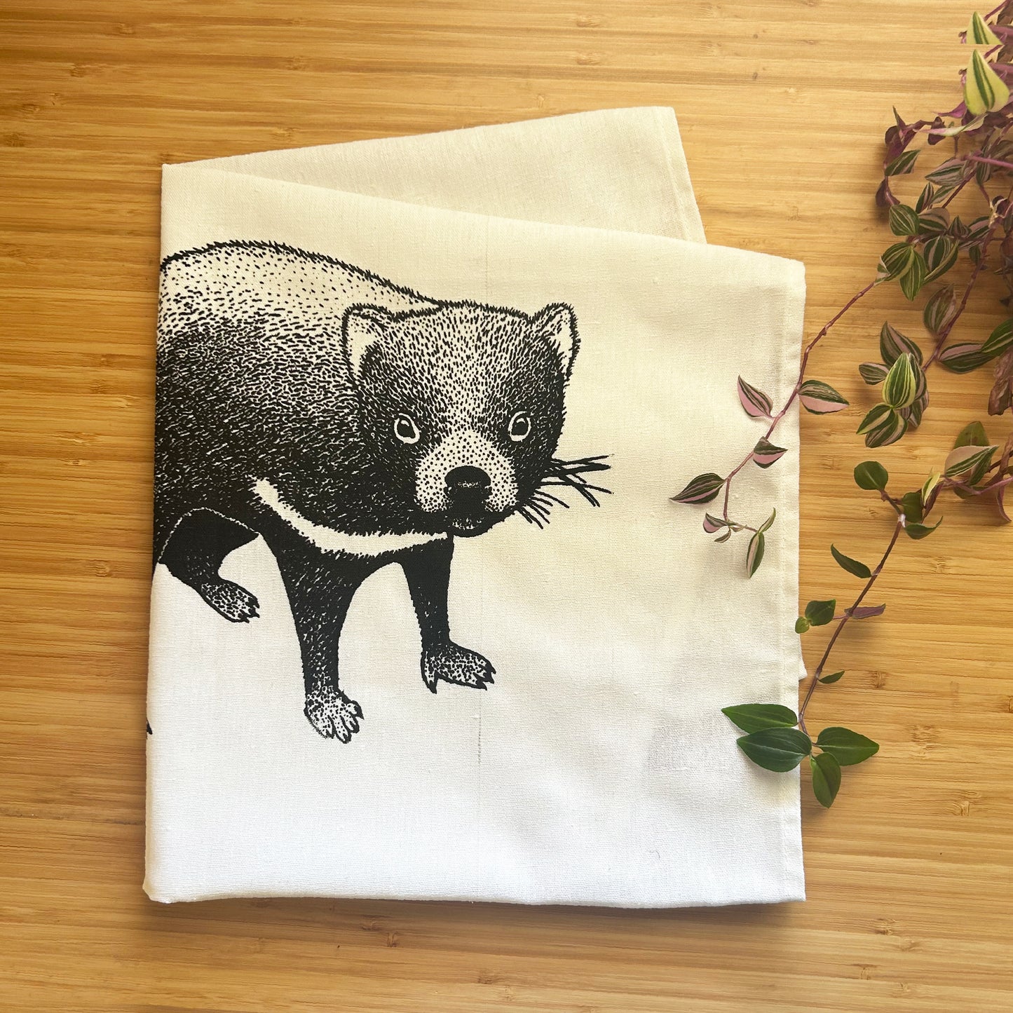 Hand printed Tasmanian devil tea towel