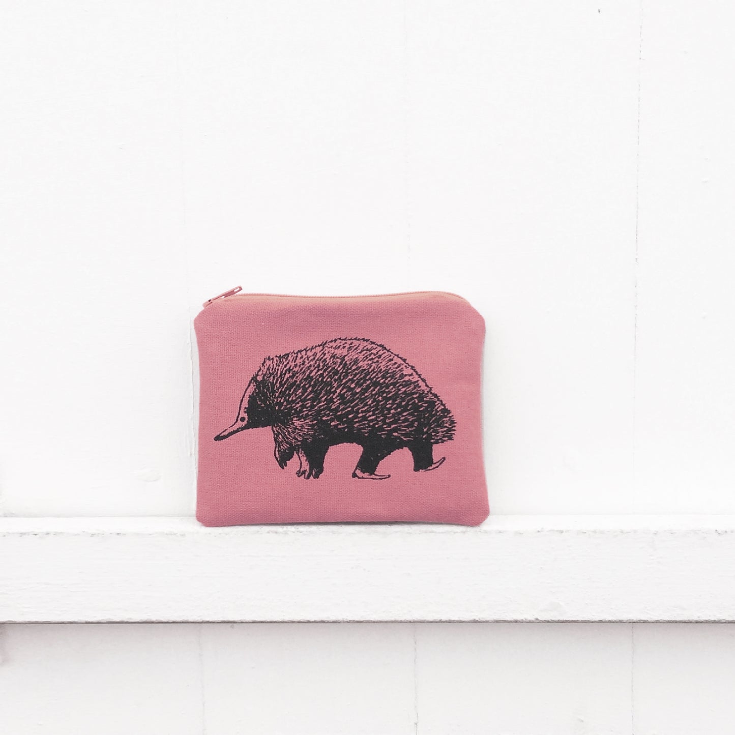 Hand printed echidna coin purse