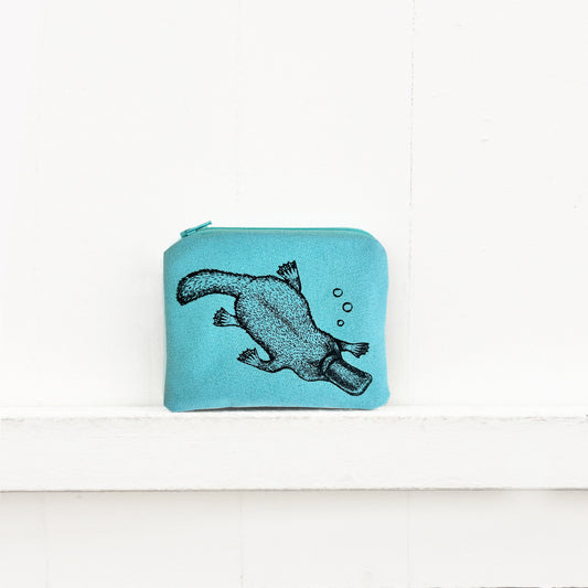 Hand printed platypus coin purse