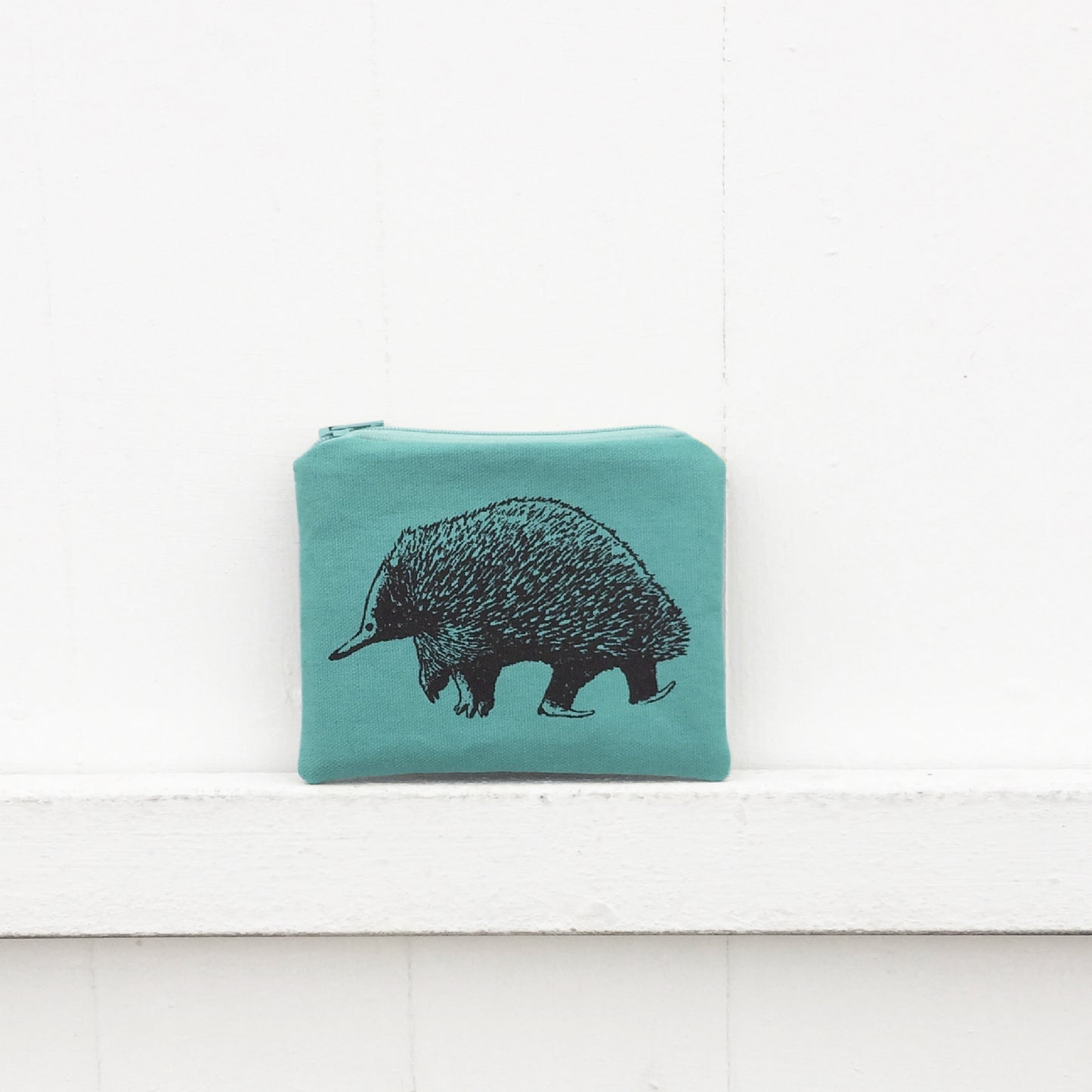 Hand printed echidna coin purse