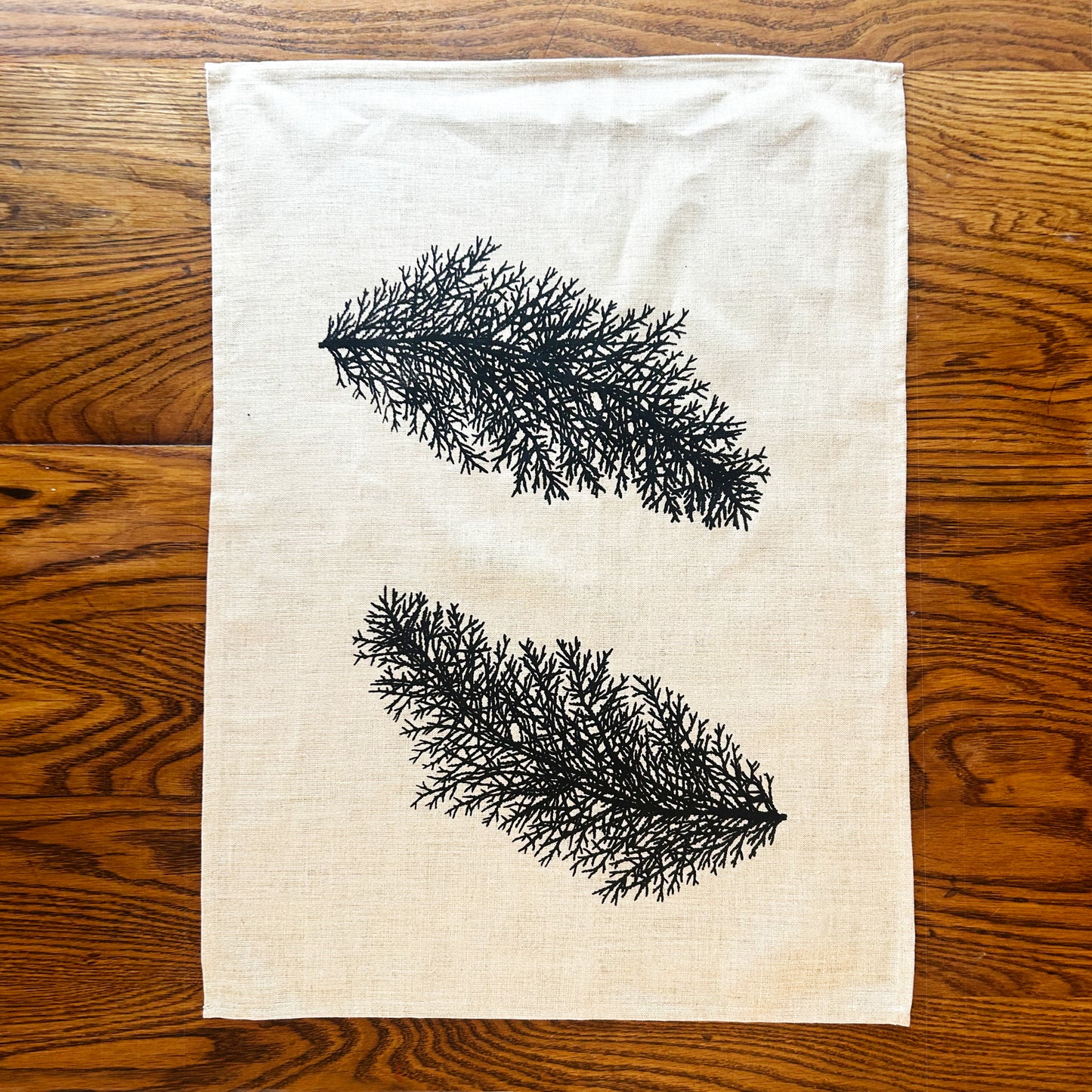 Hand printed Huon pine 100% linen tea towel