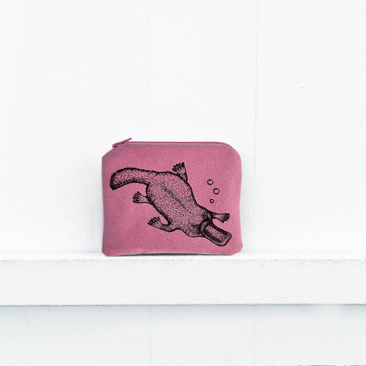 Hand printed platypus coin purse