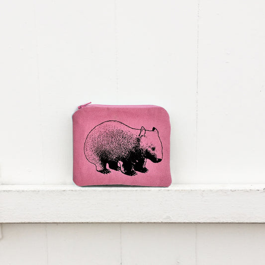 Hand printed wombat coin purse