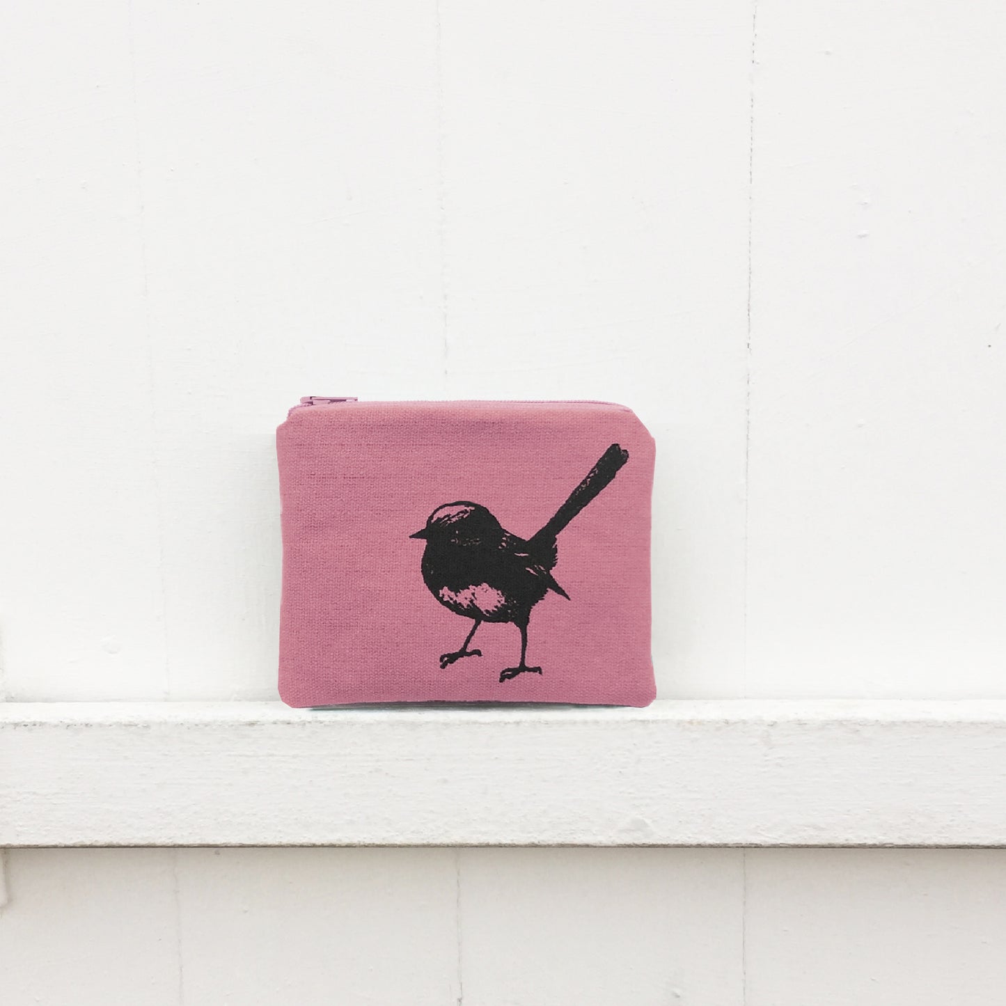 Hand printed fairy wren coin purse