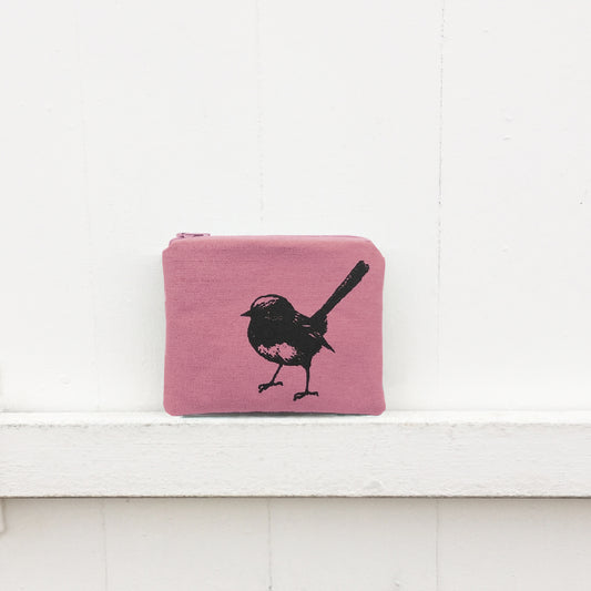 Hand printed fairy wren coin purse