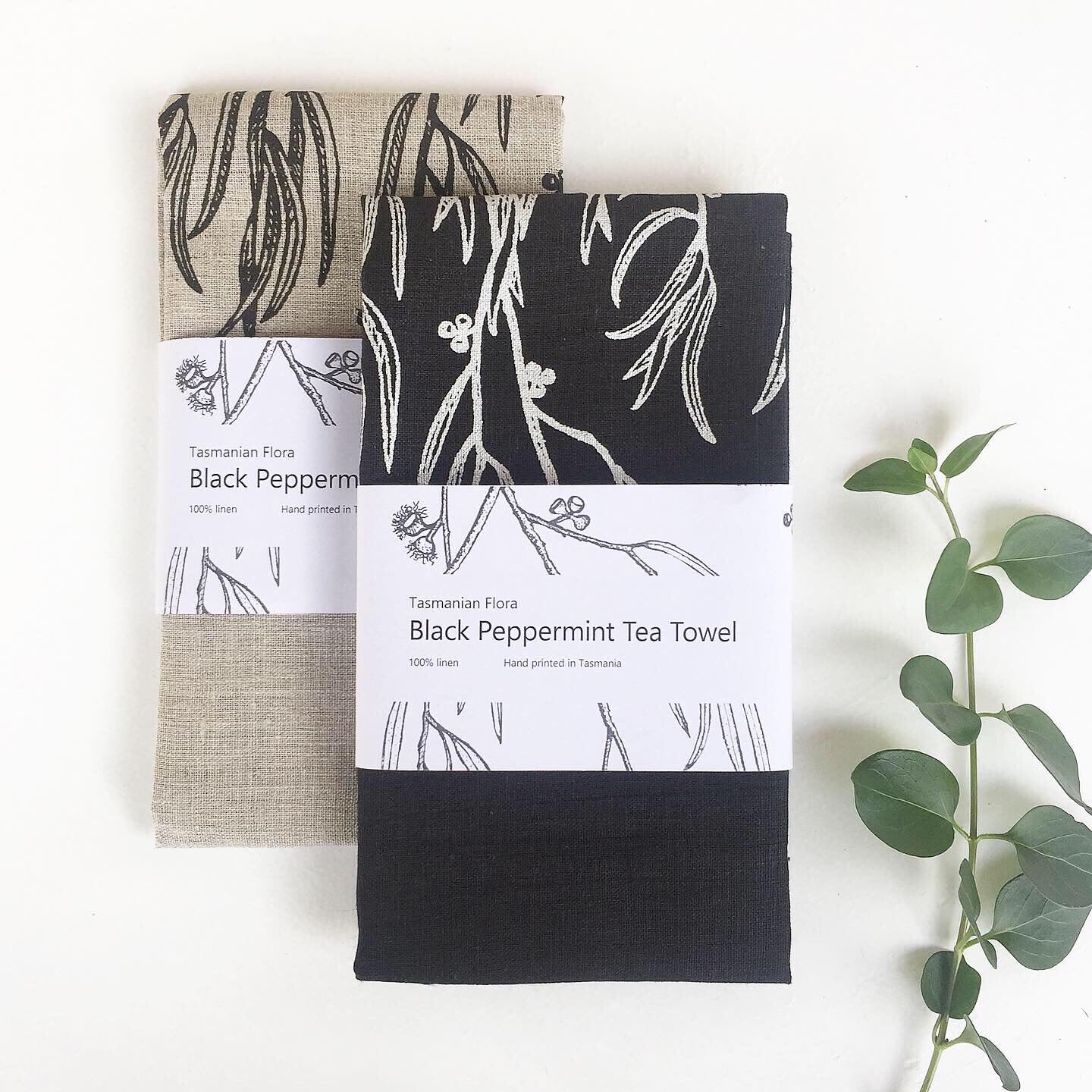 Black peppermint tea towel