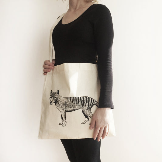 Hand printed Tasmanian tiger shopping bag