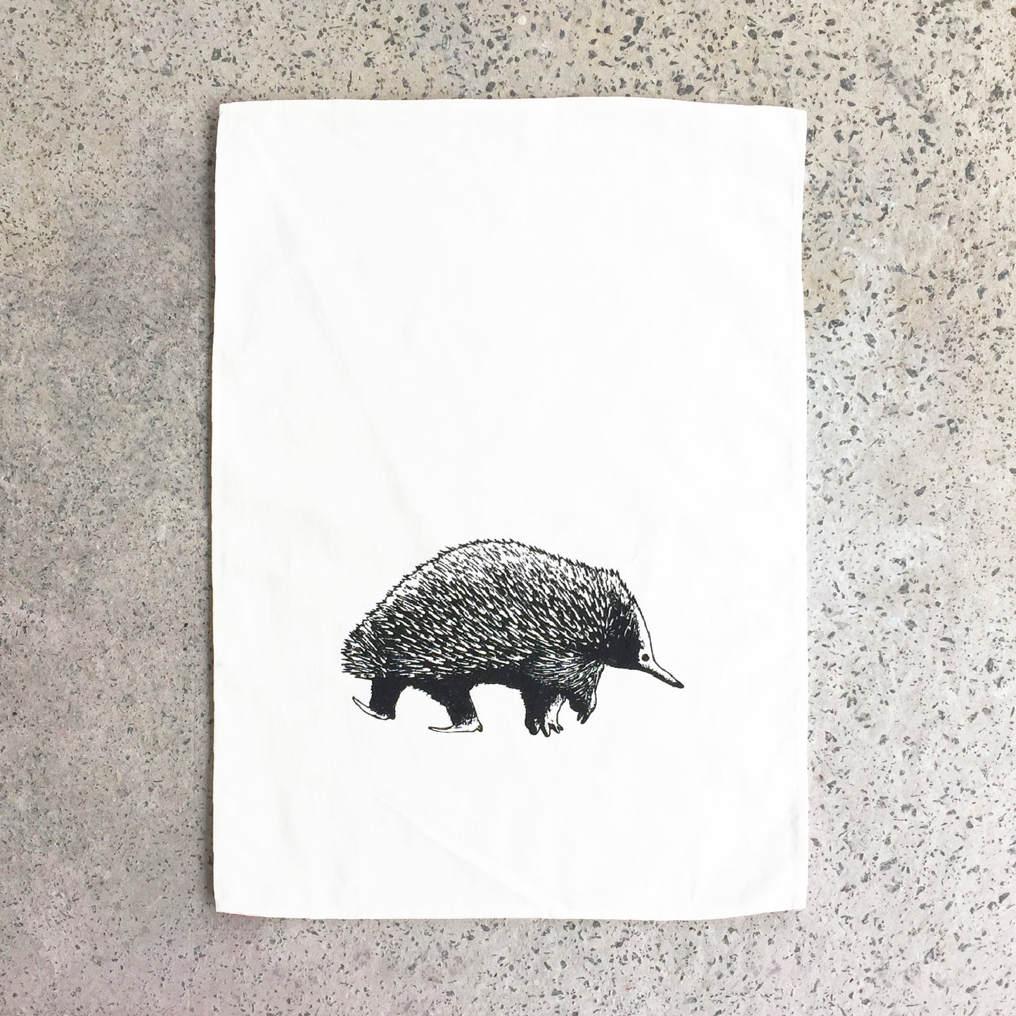 Hand printed echidna tea towel