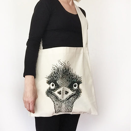 Hand printed emu shopping bag