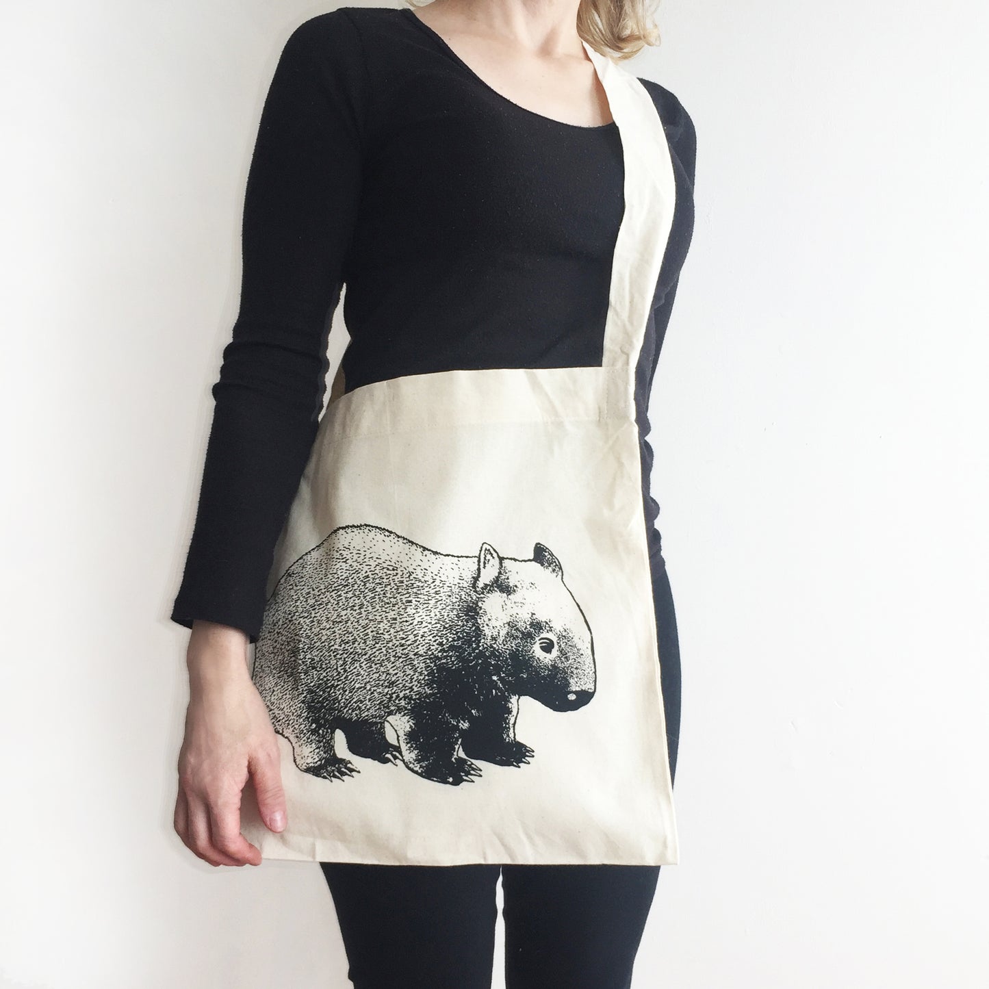 Hand printed wombat shopping bag