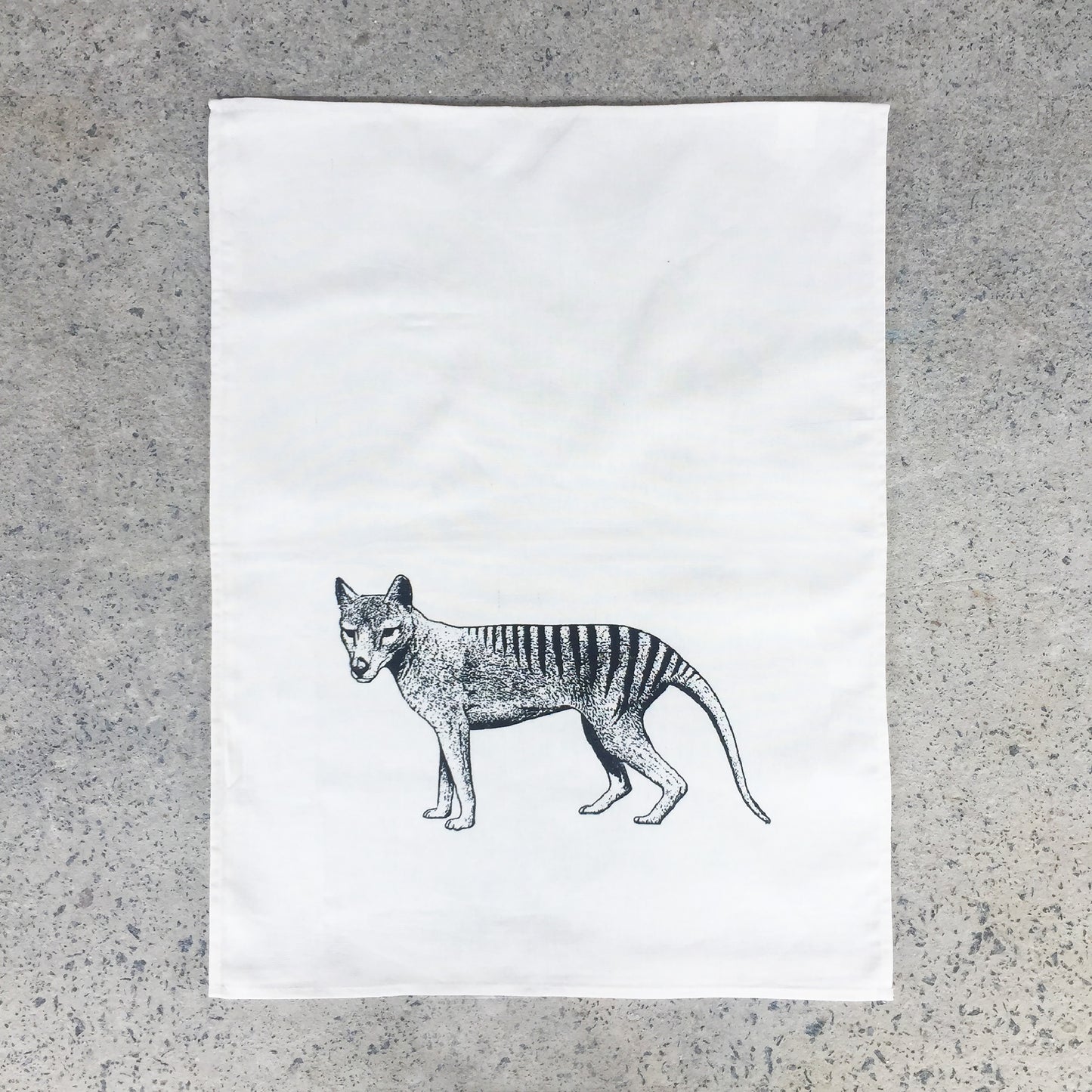 Hand printed Tasmanian tiger tea towel