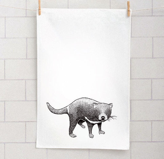 Hand printed Tasmanian devil tea towel