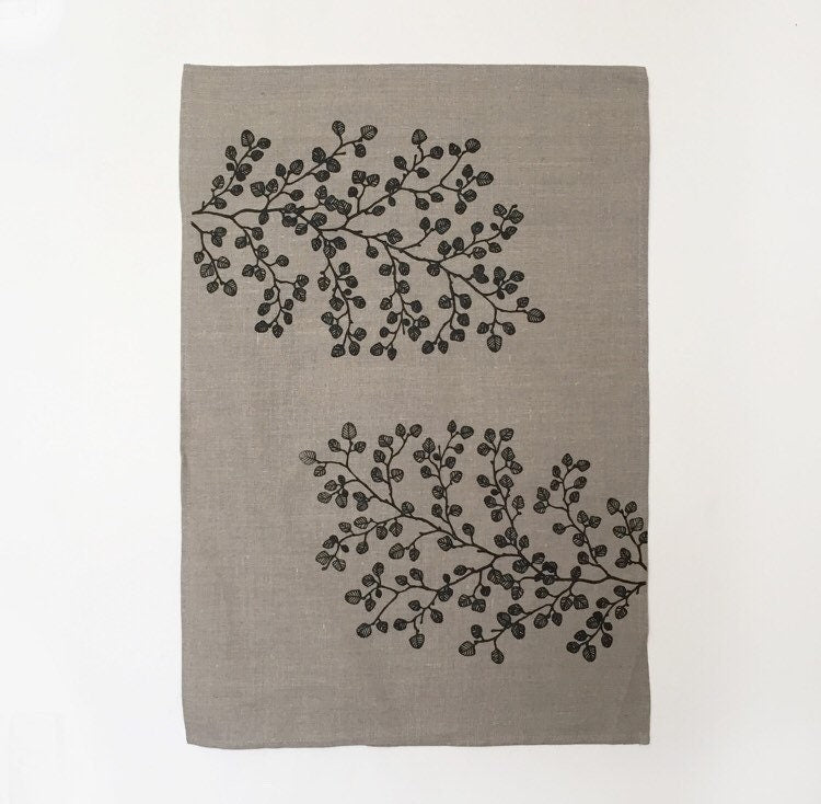 Hand printed ‘fagus' 100% linen tea towel