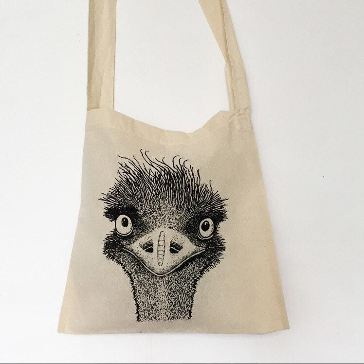 Hand printed emu shopping bag