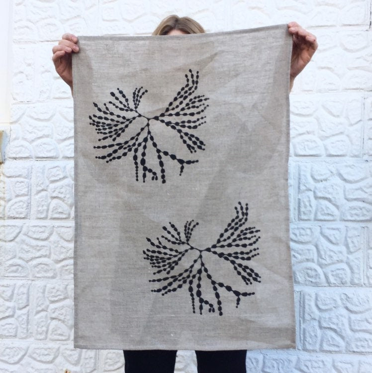 Hand printed 'Seaweed’ 100% linen tea towel